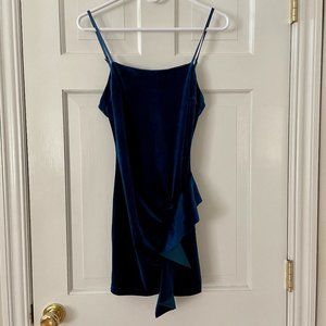 Cotton Candy LA Teal Velvet With Side Ruffle Dress in S